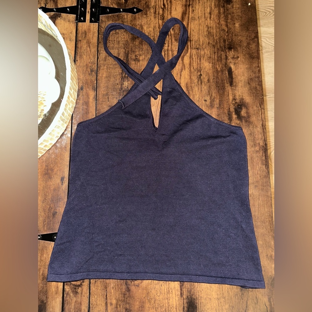 Peruvian Connection Deep Navy Crossback Halter Camisole